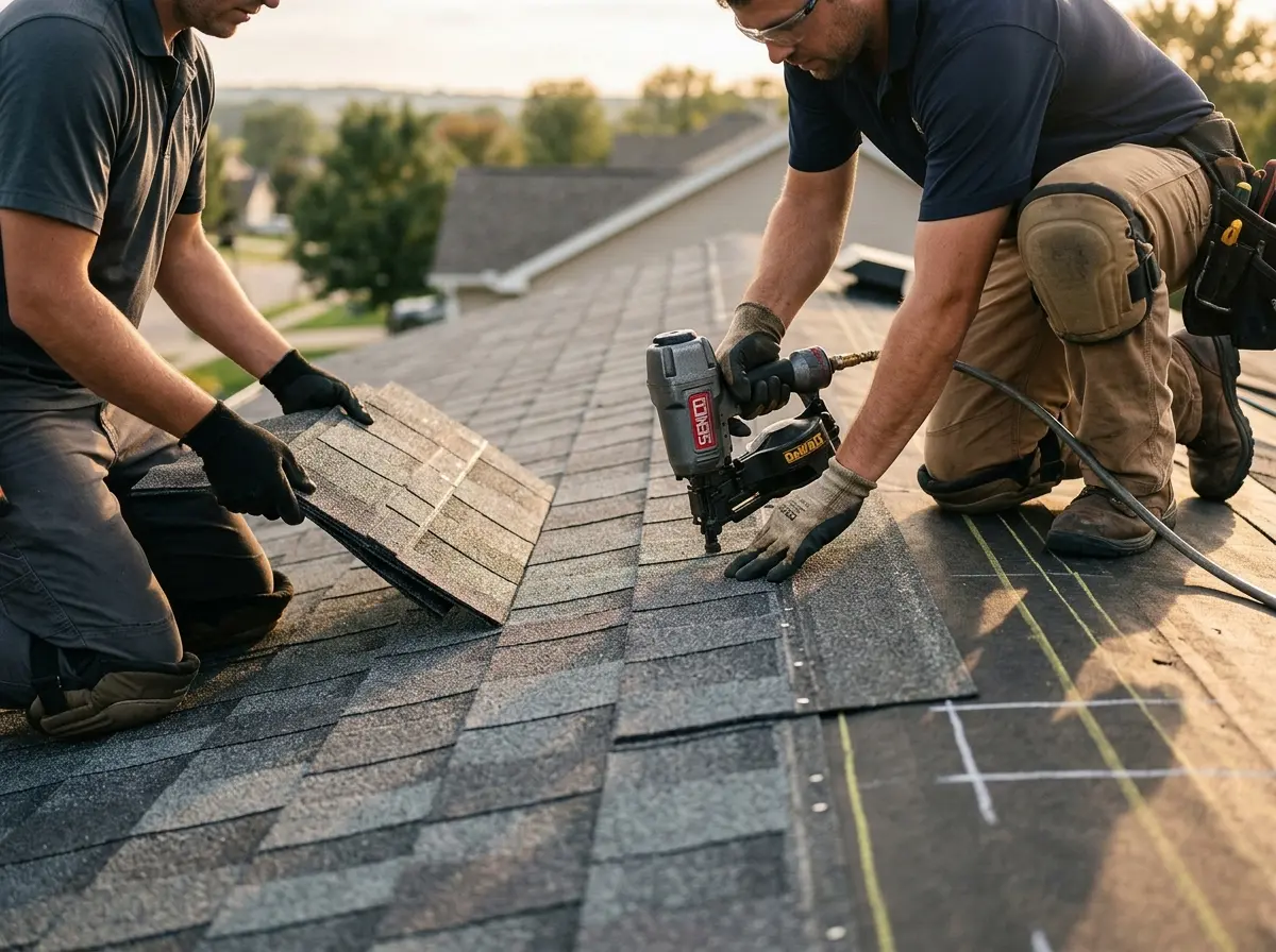 Professional roofer working on a residential roof in Fruit Heights